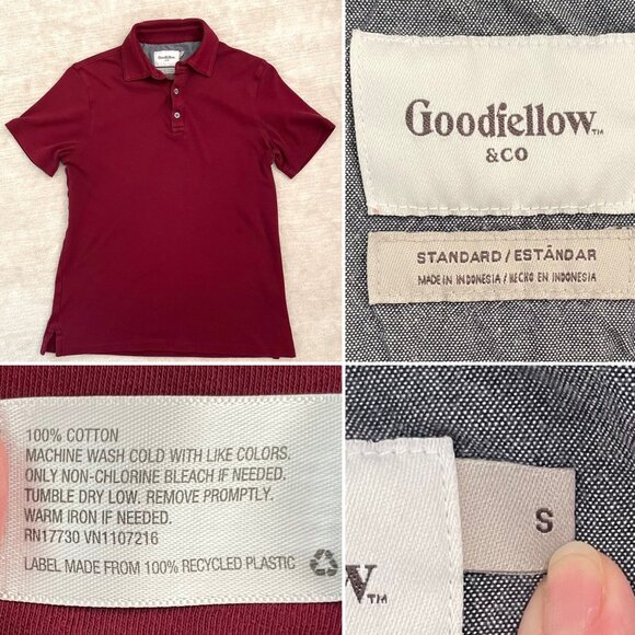 Mens Burgundy Red Polo Shirt Size Small Cotton by Goodfellow and Co - Picture 4 of 6